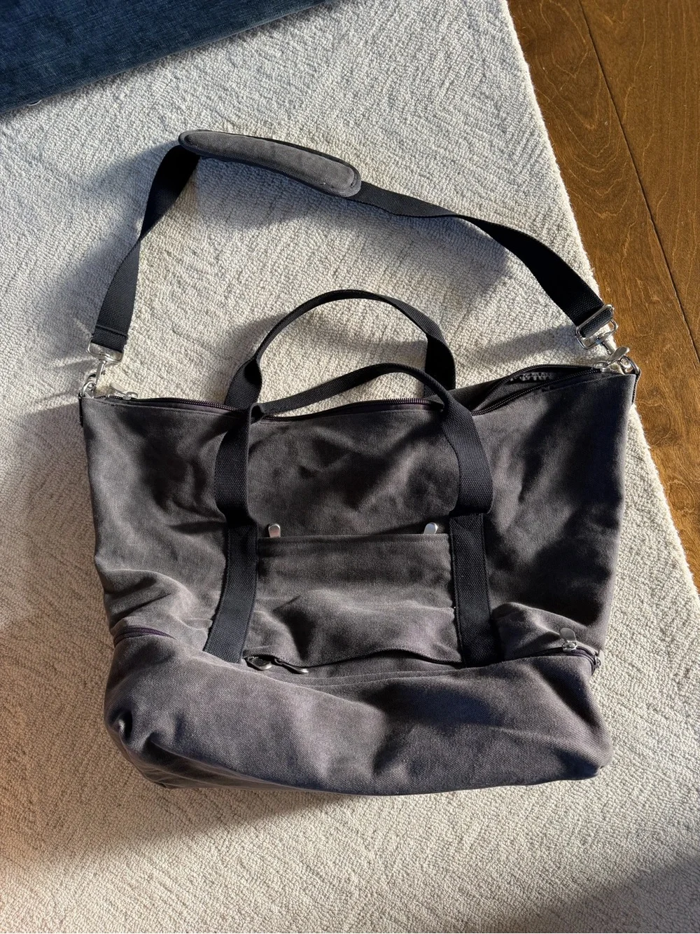 Charcoal Canvas Weekend Duffel Bag with Shoe Compartment